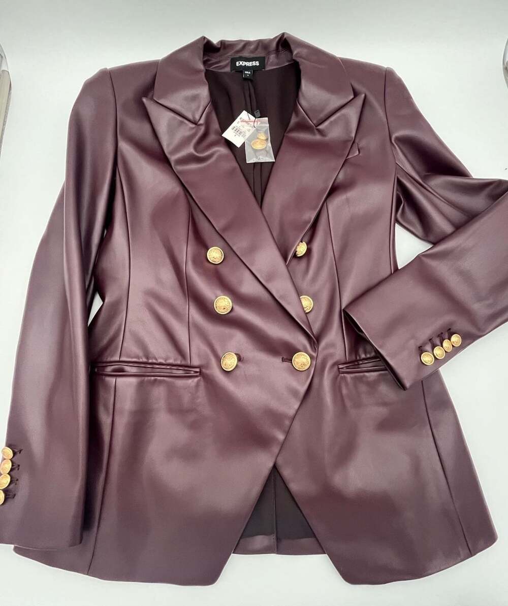 Express Brown Burgundy Faux Leather Double Breasted Blazer Size S
